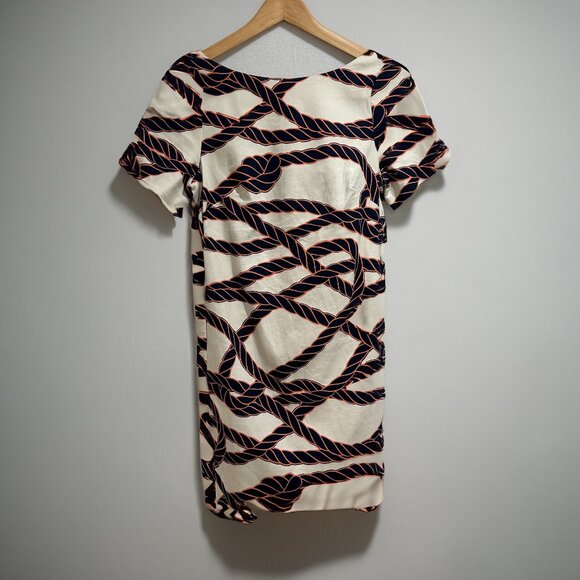 ANTHROPOLOGIE Maeve Nautical Rope Print Bow-Back Shift Mini Dress, Size 6 - Picture 2 of 7